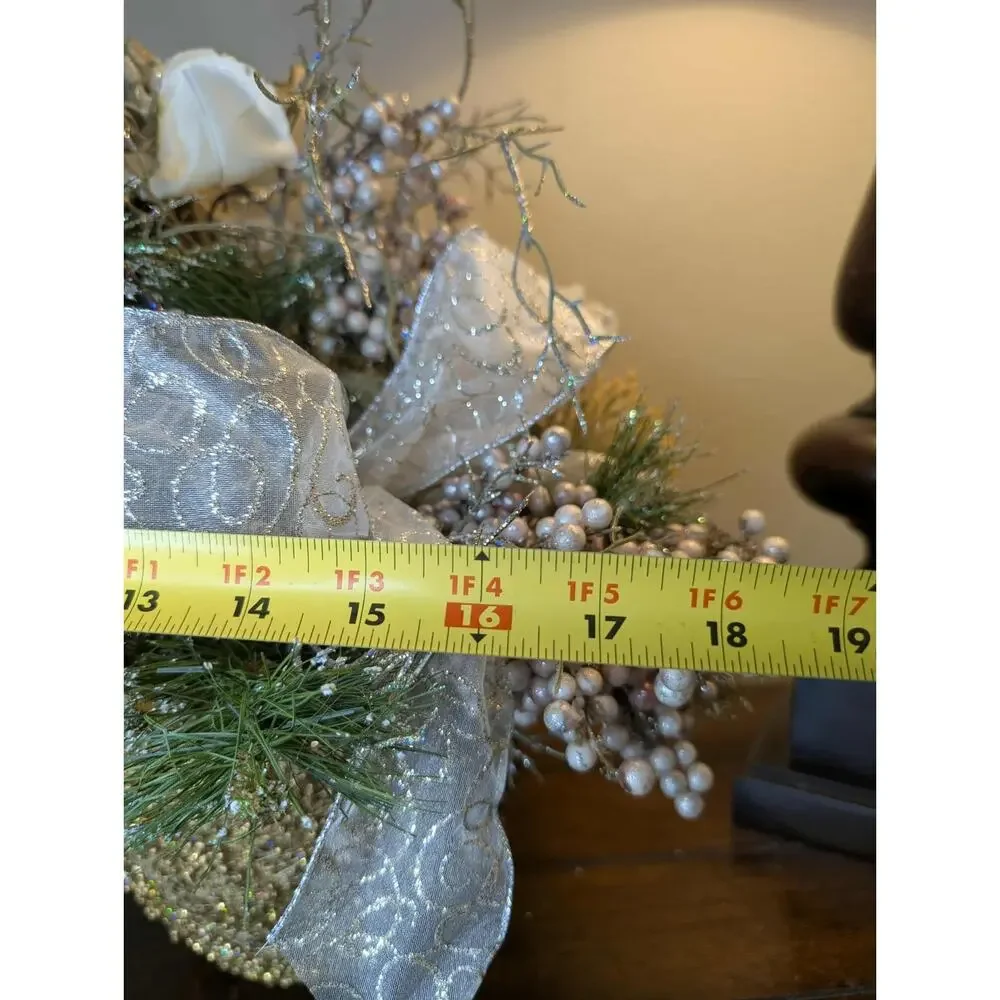 Christmas Fall Floral Arrangement Dining Home Centerpiece Gold Beaded Silver